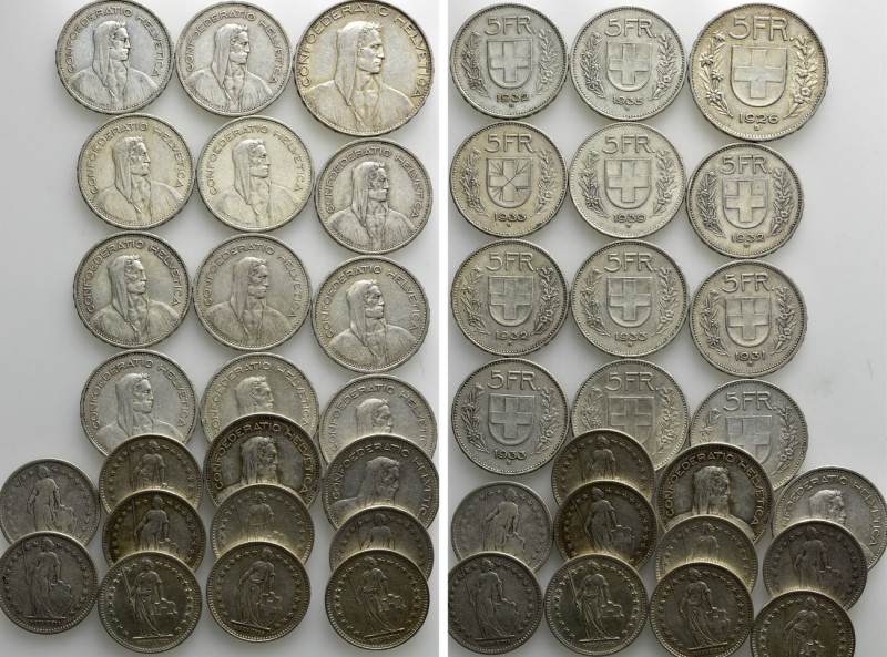 23 Silver Coins of Switzerland. 

Obv: .
Rev: .

. 

Condition: See pictu...