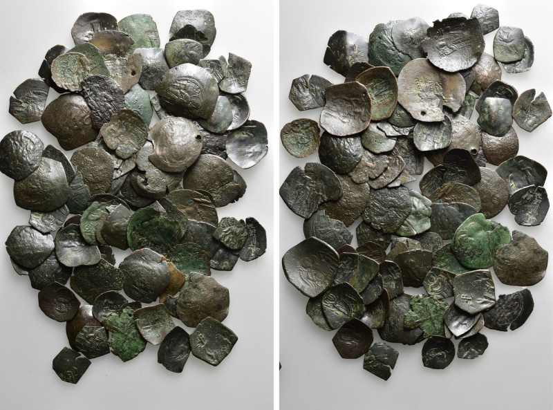 Circa 90 Late Byzantine Coins. 

Obv: .
Rev: .

. 

Condition: See pictur...