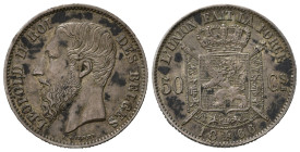 BELGIO. Leopoldo II. 50 Centimes 1866. Km 26. Ag. SPL