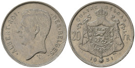 BELGIO. 20 Francs 1931. Km 101.1. Ni. Raro. qSPL