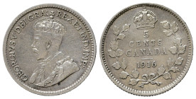 CANADA. Giorgio V. 5 Cents 1916. Ag. KM22. qSPL