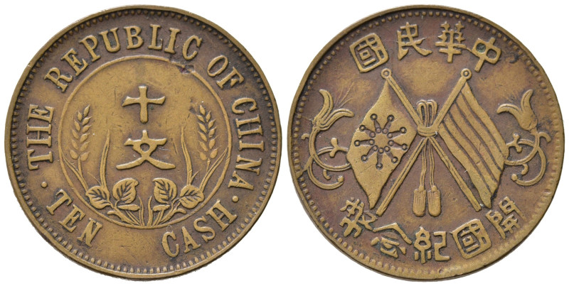 CINA. 10 Cash s.d. (ca. 1912). Cu. KM301. Asse ruotato a 270°. BB