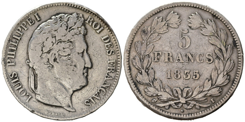 FRANCIA. Luigi Filippo I. 5 Franchi 1835 I (Limoges). Ag. KM749.6. Raro. MB