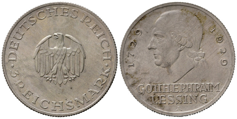 GERMANIA. Weimar. 3 Reichsmark 1929 A "Lessing". Ag. KM60. SPL