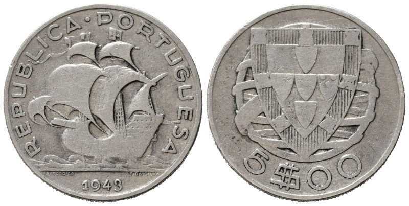 PORTOGALLO. 5 Escudos 1943. Ag. MB