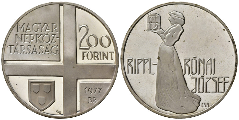 UNGHERIA. 200 Forint 1977. Ag. Impronte nei campi. Proof