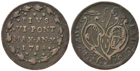 BOLOGNA. Stato Pontificio. Pio VI (1775-1799). Mezzo Baiocco 1784 anno X. Cu. MIR 2851. BB