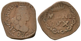 MILANO. Carlo d'Asburgo (1703-1740). Quattrino 1707 Cu (1,56 g). MIR 402/2. MB