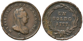 MILANO. Maria Teresa d'Asburgo (1740-1780). 1 soldo 1777 S. Cu (7,30 g - 24,5 mm). MIR 440/1. qBB