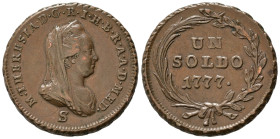 MILANO. Maria Teresa d'Asburgo (1740-1780). 1 soldo 1777 S. Cu (8,30 g - 23,5 mm). Tondello di peso leggermente superiore e diametro leggermente infer...