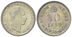 MILANO. Lombardo Veneto. Francesco Giuseppe I d'Asburgo (1848-1866). 10 soldi austriaci 1859 (scheide munze). MIR 546. Rara. SPL+