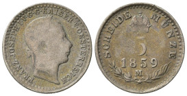 MILANO. Lombardo Veneto. Francesco Giuseppe I d'Asburgo (1848-1866). 5 soldi austriaci 1859 (scheide munze). MIR 547. NC. MB
