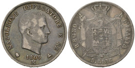 MILANO. Napoleone I re d'Italia (1805-1814). 5 lire 1809 M. Ag. Gig. 100. qBB
