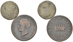 MILANO. Lotto di 2 monete. Napoleone I re d'Italia (1805-1814). 1 soldo 1809 M + Maria Teresa