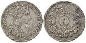 NAPOLI. Carlo II di Spagna (1674-1700). Mezzo ducato da 50 grana 1693. Ag (10,83 g). Magliocca 13. qBB