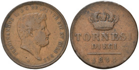 NAPOLI. Ferdinando II di Borbone (1830-1859). 10 Tornesi 1844. Gig. 199; Magliocca 685. RRR. MB