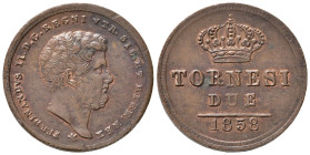 NAPOLI. Ferdinando II di Borbone (1830-1859). 2 Tornesi 1858. Gig. 262 NC. qFDC