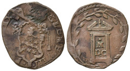ROMA. Stato Pontificio. Clemente VIII (1592-1605). Quattrino giubileo 1600 con Porta Santa. Cu. Munt. 75. BB+