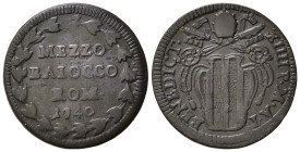 ROMA. Stato Pontificio. Benedetto XIV (1740-1758). Mezzo baiocco romano 1740. AE. qBB
