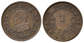 ROMA. Stato Pontificio. Pio IX (1846-1870). 1 centesimo 1866 anno XXI. Gig. 330 Non comune. SPL
