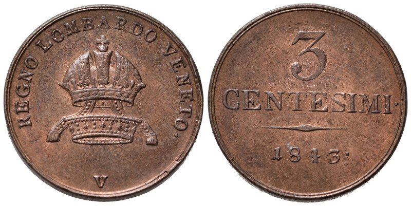 VENEZIA. Regno Lombardo Veneto. Ferdinando I (1835-1848). 3 Centesimi 1843 V. Gi...