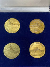 Navi. Cofanetto con 4 medaglie (Nave Lupo, Orsa, Fregata Perseo, Nave Sagittario). AE. FDC