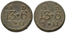 Pesi Monetali. GRAN BRETAGNA. Giorgio III. Weights. Peso monetale per 13 shillings e 6 pence. AE (5,17 g). BB+