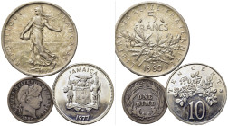 Monete Mondiali. Lotto di 3 monete. Francia, Stati Uniti, Jamaica.