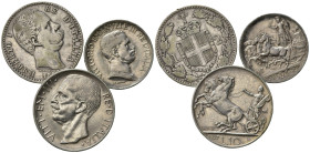 Regno d'Italia. Lotto di 3 monete. Ag. 1 lira 1917; 10 lire 1927**;2 lire 1883. BB