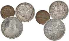ZECCHE ITALIANE. Lotto di 2 monete (1 lira 1866 Pio IX; quattrino 1777 Milano. MB) + gettone Napoleone sovrano dell'Elba. Ag. qFDC