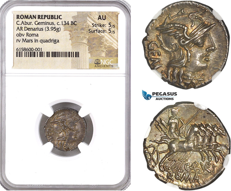 Roman Republic, C. Aburius Geminus, AR Denarius (ca. 134 BC), Rome Mint (3.95g) ...