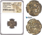 Roman Republic, C. Aburius Geminus, AR Denarius (ca. 134 BC), Rome Mint (3.95g) Roma/Mars in Quadriga, Crawford 244/1, Wonderfull multicolour toning! ...