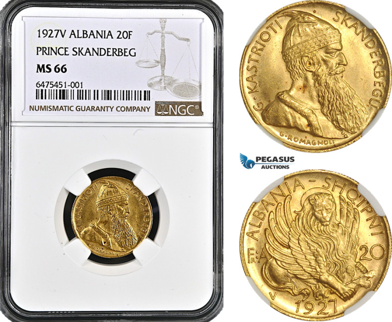 Albania, Zog I, 20 Franga Ari 1927 V, Vienna Mint, Gold KM# 12 (Prince Skanderbe...