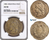 Argentina, 1 Peso 1882, Silver, KM# 29, Lovely toning! NGC AU58