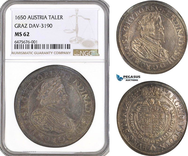 Austria, Ferdinand III, Taler 1650, Graz Mint, Silver, Dav-3190, Old cabinet ton...