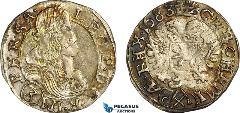 Austria (Bohemia) Leopold I, 3 Kreuzer 1683 C K, Kuttenberg Mint, Silver (1.79g)...
