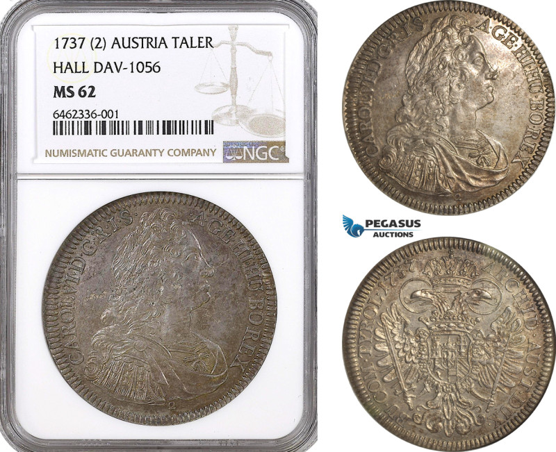 Austria, Karl VI, Taler 1737 (2) Hall Mint, Silver, Dav-1056, Lustrous grey cabi...