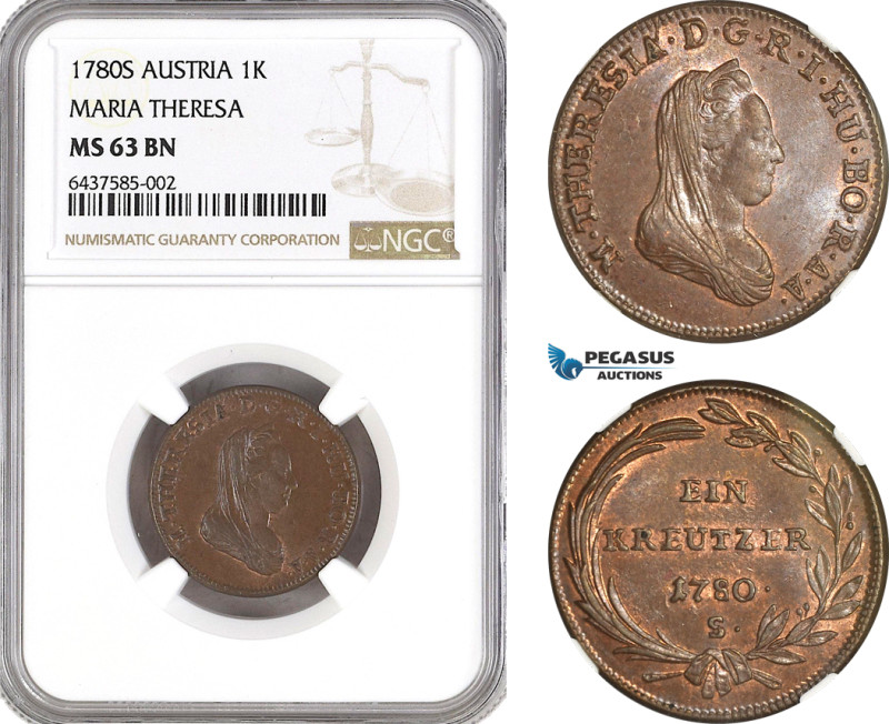 Austria, Maria Theresia, 1 Kreuzer 1780 S, Schmöllnitz Mint, Herinek 1627, NGC M...