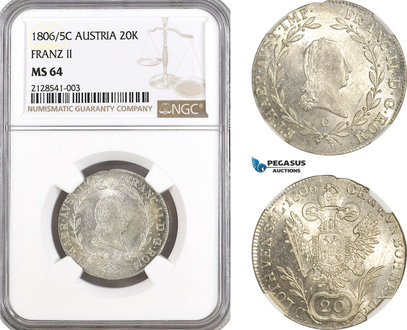 Austria, Franz II, 20 Kreuzer 1806/5 C, Prague Mint, Silver, Herinek 685, Fully ...