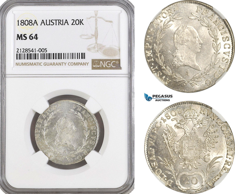 Austria, Franz II, 20 Kreuzer 1808 A, Vienna Mint, Silver, Herinek 695, A blast ...