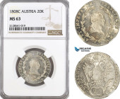 Austria, Franz II, 20 Kreuzer 1808 C, Prague Mint, Silver, Herinek 707, Fully frosted! NGC MS63