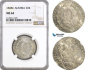 Austria, Franz II, 20 Kreuzer 1808 C, Prague Mint, Silver, Herinek 707, Fully frosted! NGC MS64, Top Pop!