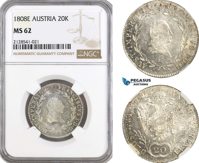 Austria, Franz II, 20 Kreuzer 1808 E, Karlsburg Mint, Silver, Herinek 709, Fully...
