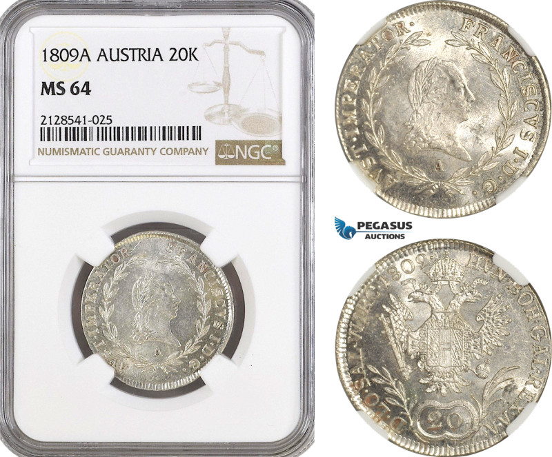 Austria, Franz II, 20 Kreuzer 1809 A, Vienna Mint, Silver, Herinek 696, A blast ...
