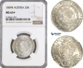 Austria, Franz II, 20 Kreuzer 1809 B, Kremnitz Mint, Silver, Herinek 701, A blast white coin! NGC MS63+