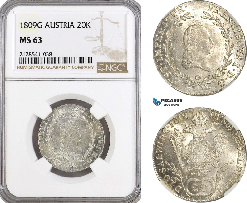 Austria, Franz II, 20 Kreuzer 1809 G, Nagybanya Mint, Silver, Herinek 713, A bla...