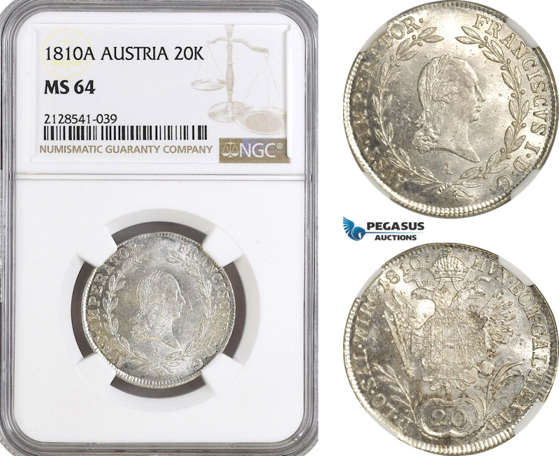 Austria, Franz II, 20 Kreuzer 1810 A, Vienna Mint, Silver, Herinek 697, light to...