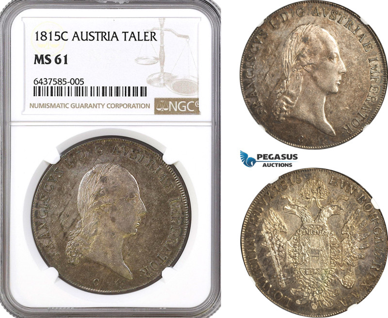 Austria, Franz II, Taler 1815 C, Prague Mint, Silver, Dav-6, Dark toning! NGC MS...