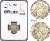 Austria, Ferdinand, 5 Kreuzer 1844 A, Vienna Mint, Silver, Früh. 882, NGC MS63, Top Pop!