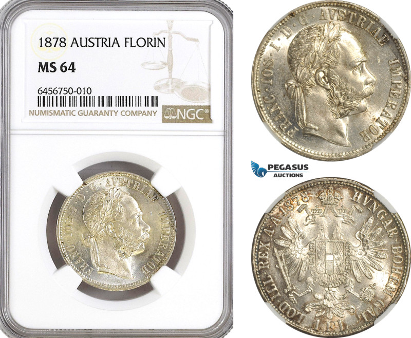 Austria, Franz Joseph, 1 Florin 1878, Vienna Mint, Silver, KM# 2222, Light champ...